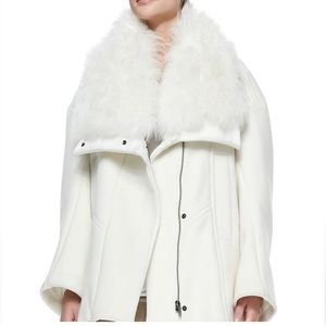 Helmut Lang White Detachable Fur Collar Coat